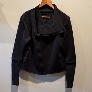 ADAY Up In The Air Black Asymmetrical Moto-Style Diagonal Zip Up Jacket Coat